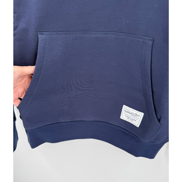 Mitchell & Ness Box Logo Hoodie Sweatshirt Branded Navy Blue Mens Size Large New - Picture 3 of 10